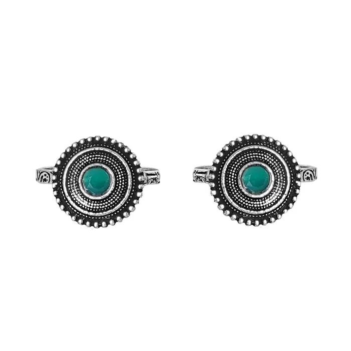Rings Teejh Teejh Shaanvi Green Stone Silver Oxidised Toe Rings Rings Teejh Teejh Shaanvi Green Stone Silver Oxidised Toe Rings