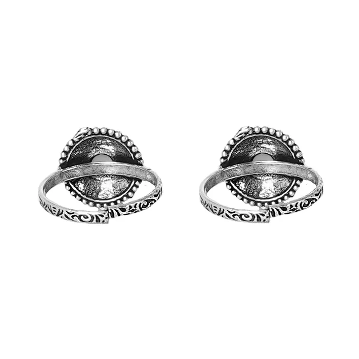 Rings Teejh Teejh Shaanvi Green Stone Silver Oxidised Toe Rings Rings Teejh Teejh Shaanvi Green Stone Silver Oxidised Toe Rings