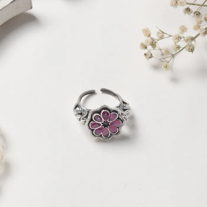 Rings Teejh Teejh Shaila Pink Stone Silver Oxidised Ring Rings Teejh Teejh Shaila Pink Stone Silver Oxidised Ring
