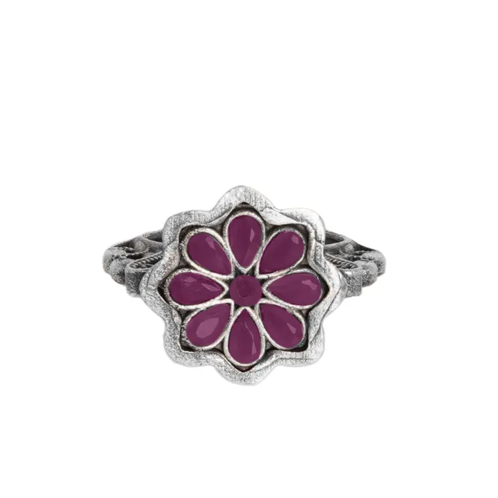 Rings Teejh Teejh Shaila Pink Stone Silver Oxidised Ring Rings Teejh Teejh Shaila Pink Stone Silver Oxidised Ring