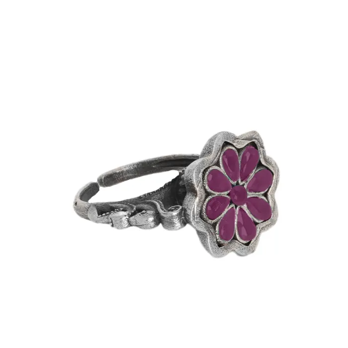 Rings Teejh Teejh Shaila Pink Stone Silver Oxidised Ring Rings Teejh Teejh Shaila Pink Stone Silver Oxidised Ring