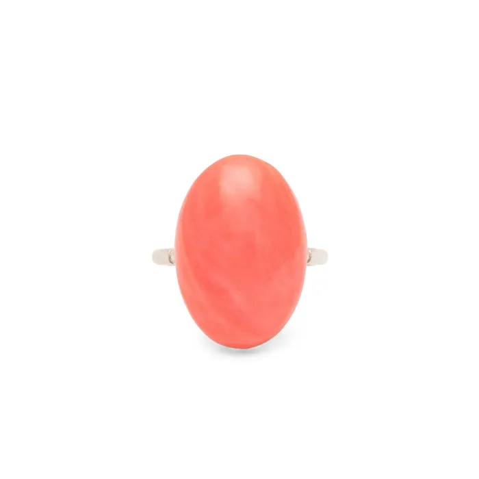 Rings Victorian Pink Coral and Silver Ring Antique