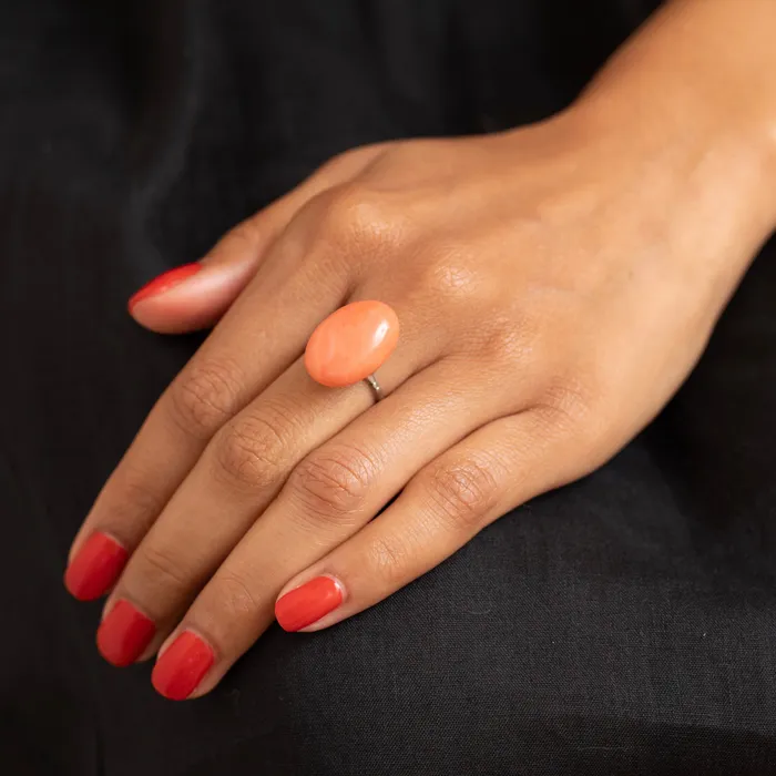 Rings Victorian Pink Coral and Silver Ring Antique