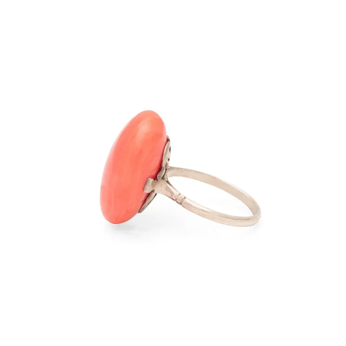 Rings Victorian Pink Coral and Silver Ring Antique