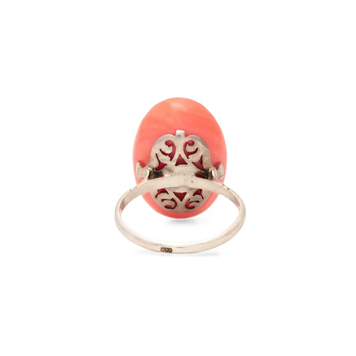 Rings Victorian Pink Coral and Silver Ring Antique