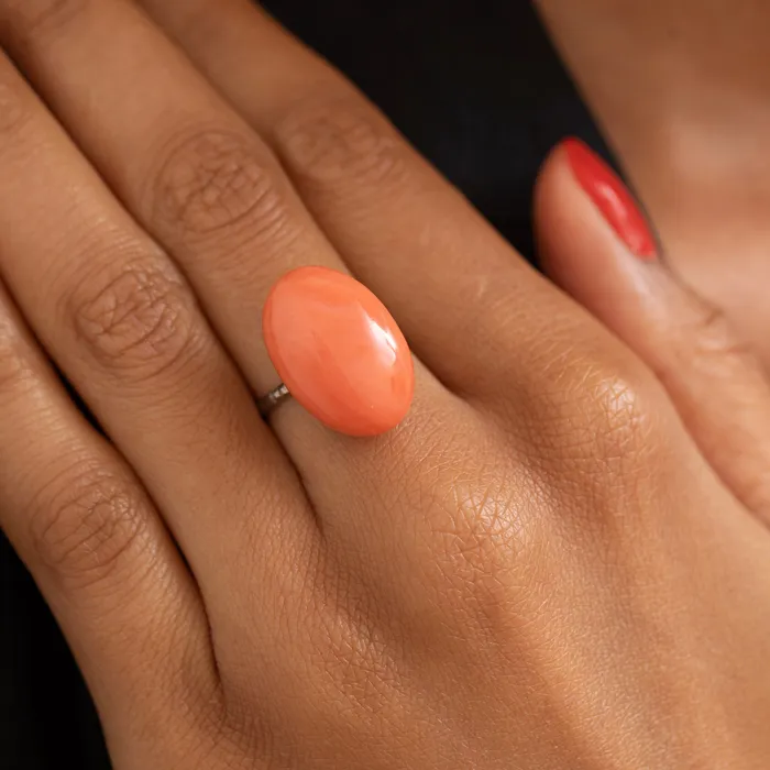 Rings Victorian Pink Coral and Silver Ring Antique