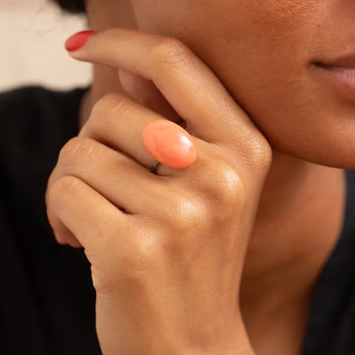 Rings Victorian Pink Coral and Silver Ring Antique