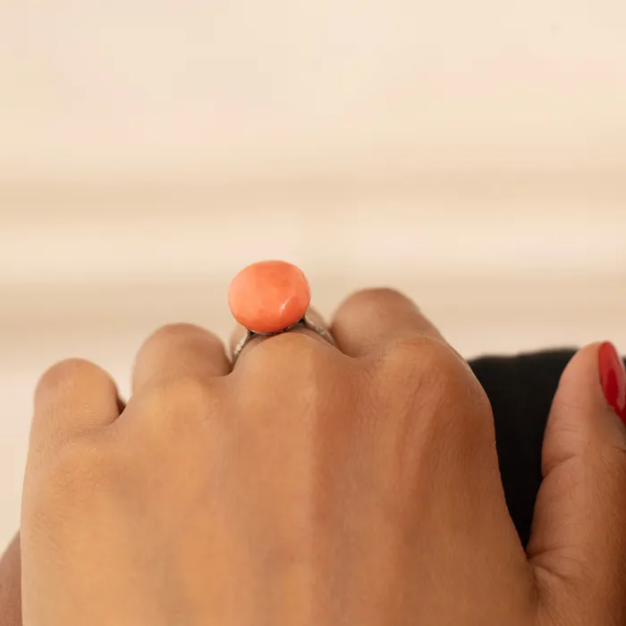 Rings Victorian Pink Coral and Silver Ring Antique