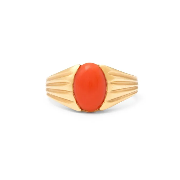Rings Vintage Red Coral and 18k Gold Ring