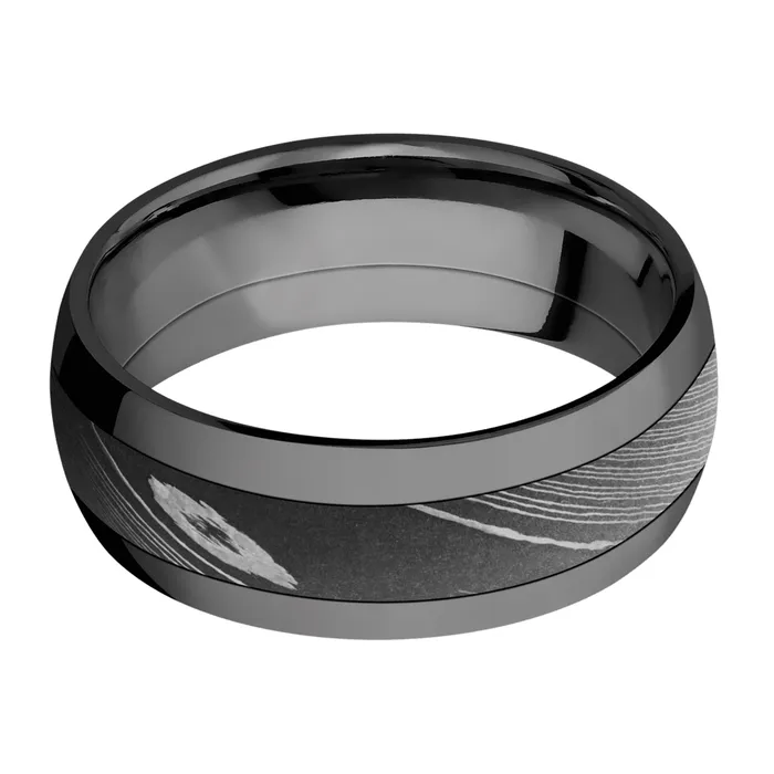 Rings Zirconium Band with Damascus Inlay Lashbrook