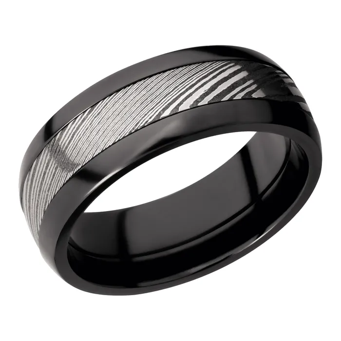 Rings Zirconium Band with Damascus Inlay Lashbrook Rings Zirconium Band with Damascus Inlay Lashbrook