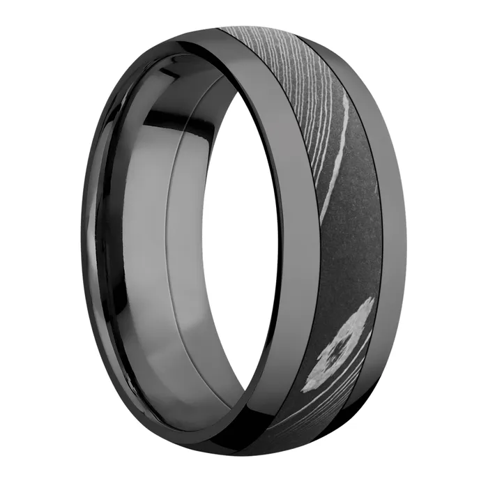 Rings Zirconium Band with Damascus Inlay Lashbrook Rings Zirconium Band with Damascus Inlay Lashbrook