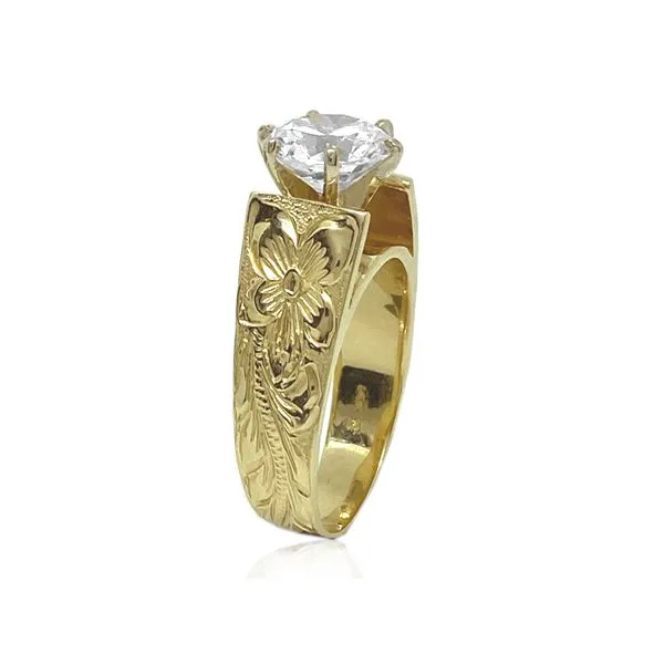 Rosa Marianas Rings 14KT Solid Yellow Gold Asagua French Mount Ring with Cubic Zirconia Rosa Marianas Rings 14KT Solid Yellow Gold Asagua French Mount Ring with Cubic Zirconia