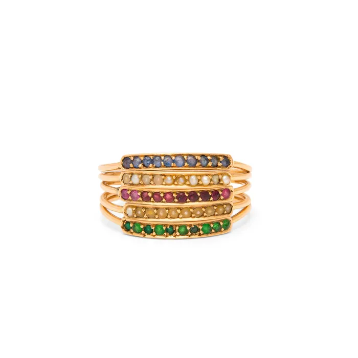 Sapphire Pearl Ruby Emerald and 14K Gold Harem Ring Antique Rings