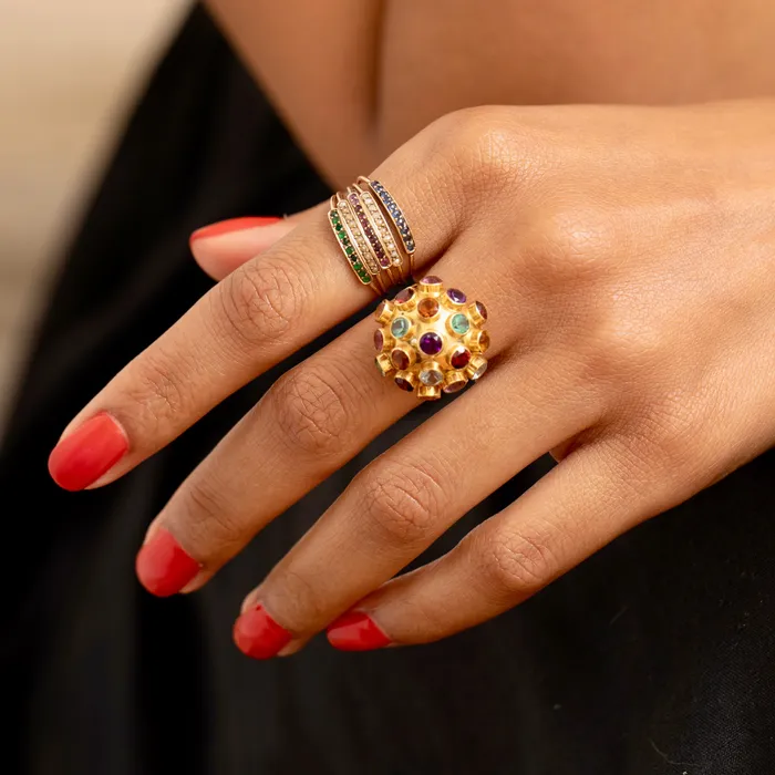 Sapphire Pearl Ruby Emerald and 14K Gold Harem Ring Antique Rings