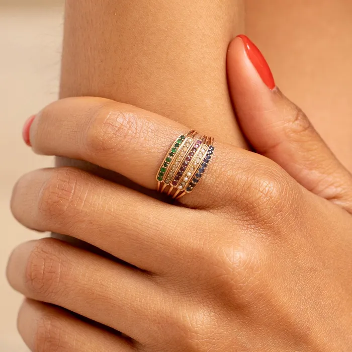 Sapphire Pearl Ruby Emerald and 14K Gold Harem Ring Antique Rings