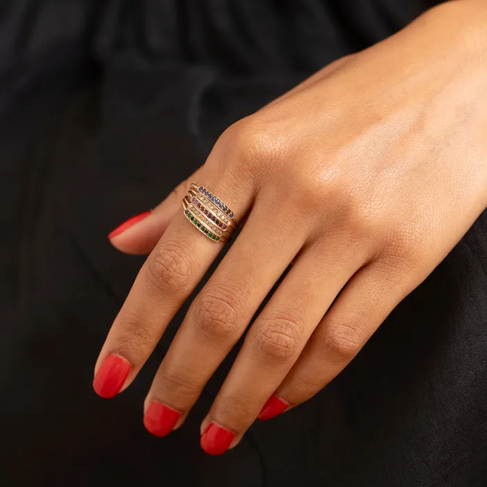 Sapphire Pearl Ruby Emerald and 14K Gold Harem Ring Antique Rings