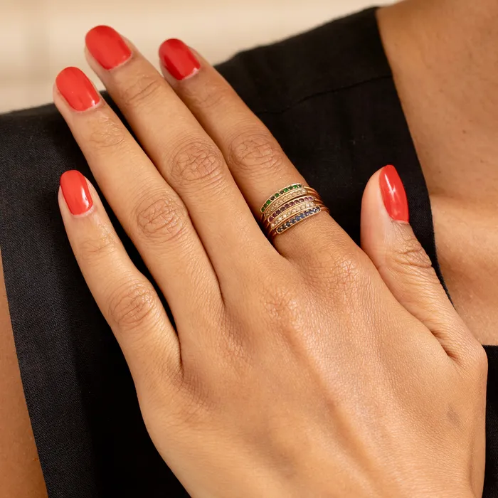 Sapphire Pearl Ruby Emerald and 14K Gold Harem Ring Antique Rings