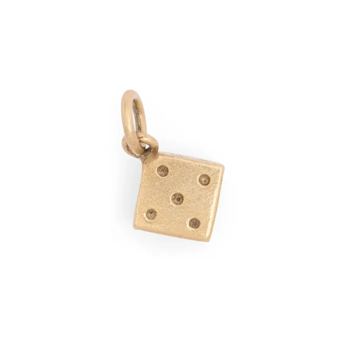 Single Dice 14k Gold Charm Vintage Earrings