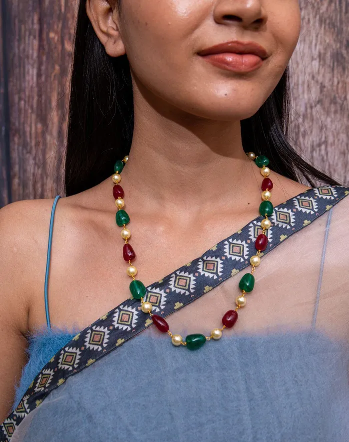 Single Line Ruby Emerald Mala Attrangi Earrings