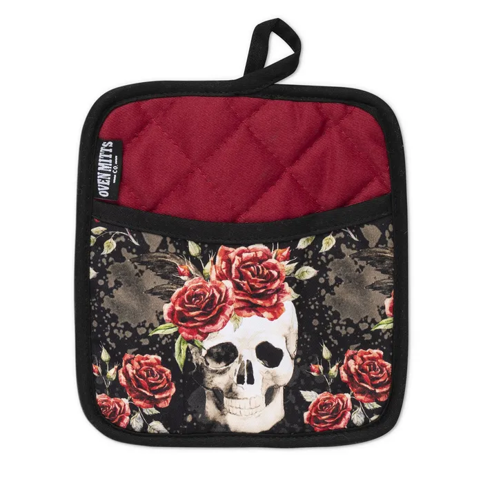 Skull Vintage Flower Oven Mitts And Potholder Set Oven Mitts Co Rings