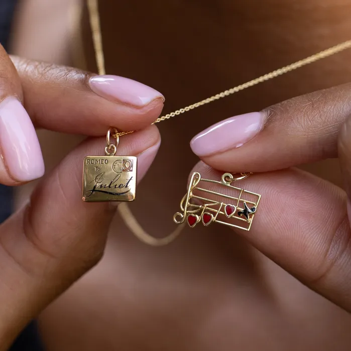 Sloan Co DEAR Musical Note 14k Gold and Enamel Charm Vintage Earrings