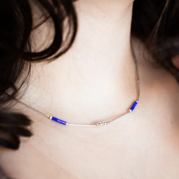 TSkies Jewelry Necklaces Lapis Liquid Silver Necklace