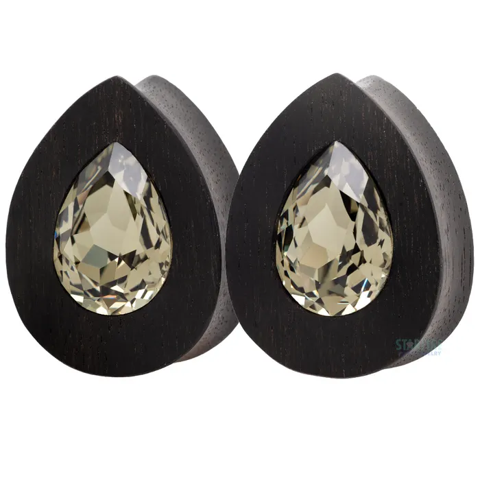 Teardrop Swarovski Plugs in Ebony Wood Black Diamond Esoteric Organics Earrings Teardrop Swarovski Plugs in Ebony Wood Black Diamond Esoteric Organics Earrings