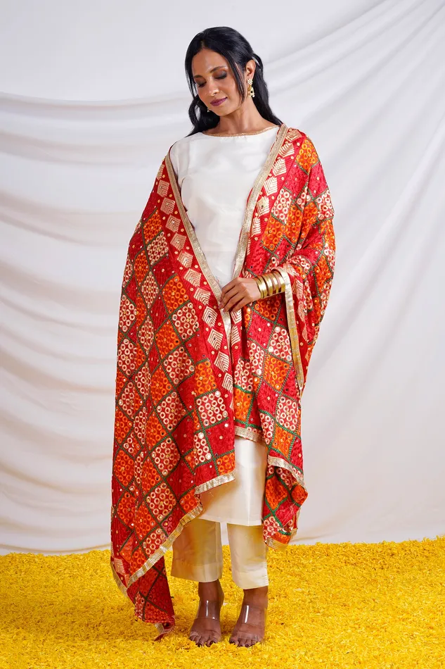 Teejh Billo Rani Phulkari Dupatta Teejh Earrings
