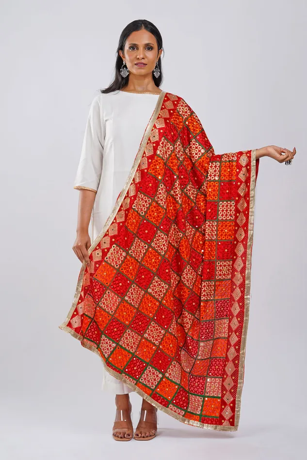 Teejh Billo Rani Phulkari Dupatta Teejh Earrings