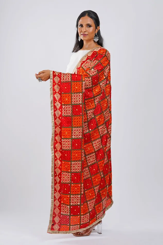 Teejh Billo Rani Phulkari Dupatta Teejh Earrings