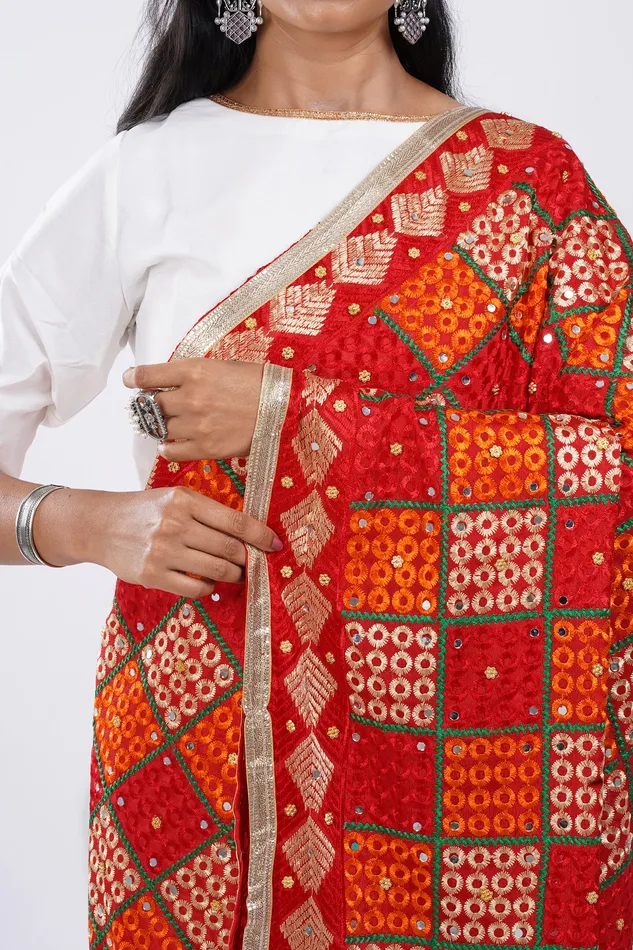 Teejh Billo Rani Phulkari Dupatta Teejh Earrings
