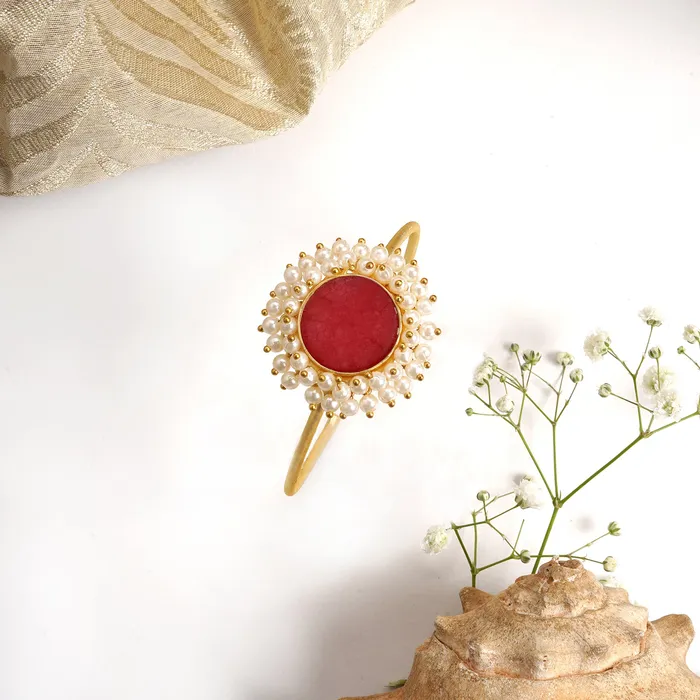 Teejh Bracelets Teejh Aasita Red Studded Pearl Bracelet
