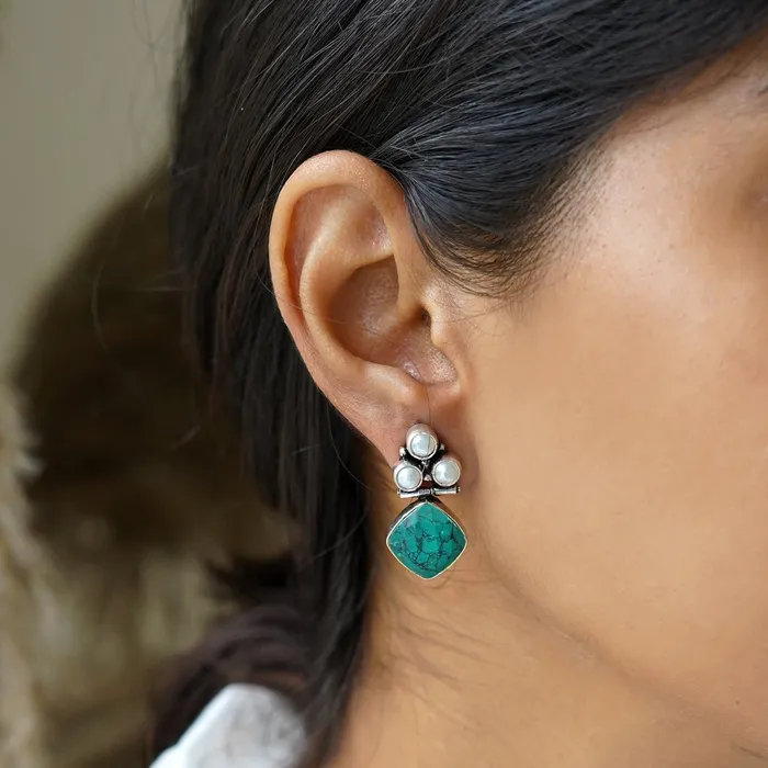 Teejh Delisha Turquoise Stone Silver Oxidised Stud Earrings Teejh Earrings