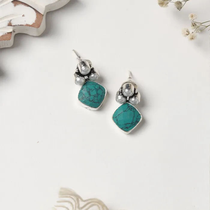 Teejh Delisha Turquoise Stone Silver Oxidised Stud Earrings Teejh Earrings Teejh Delisha Turquoise Stone Silver Oxidised Stud Earrings Teejh Earrings