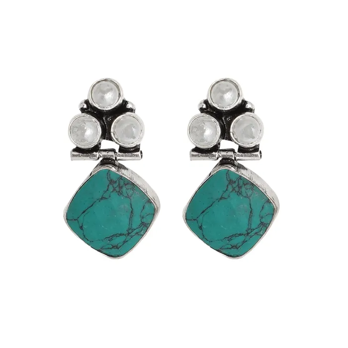 Teejh Delisha Turquoise Stone Silver Oxidised Stud Earrings Teejh Earrings Teejh Delisha Turquoise Stone Silver Oxidised Stud Earrings Teejh Earrings