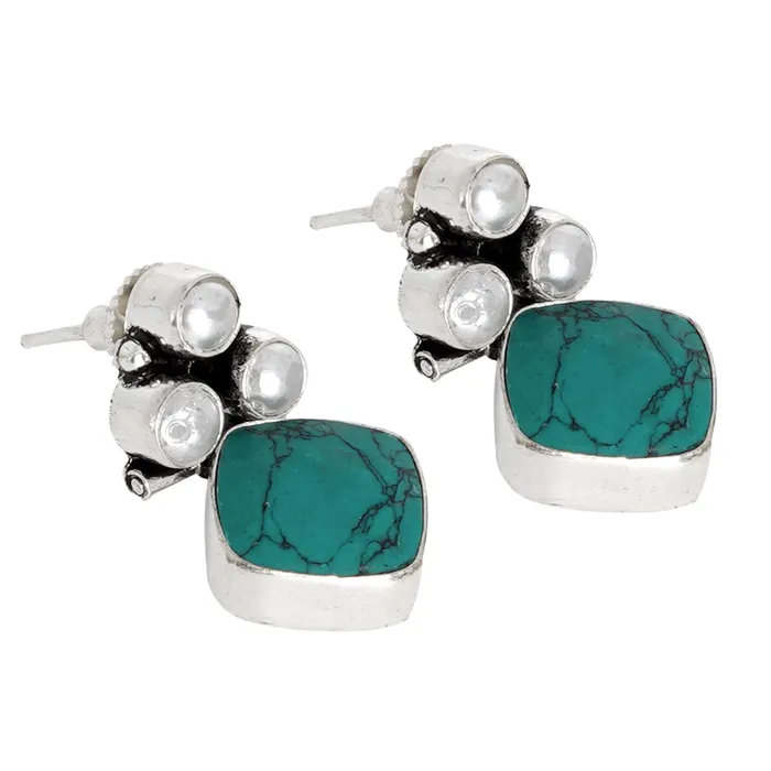 Teejh Delisha Turquoise Stone Silver Oxidised Stud Earrings Teejh Earrings Teejh Delisha Turquoise Stone Silver Oxidised Stud Earrings Teejh Earrings