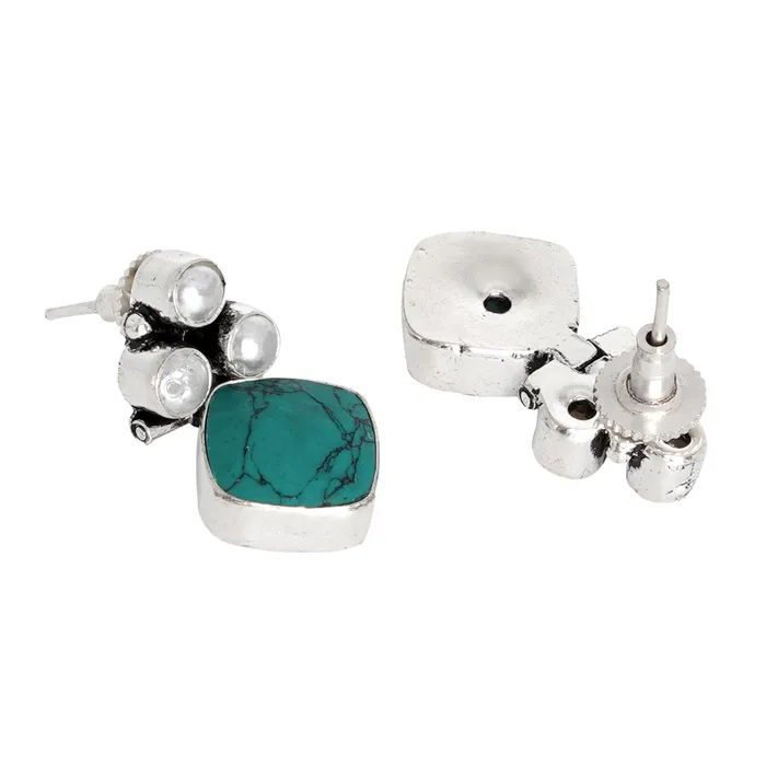 Teejh Delisha Turquoise Stone Silver Oxidised Stud Earrings Teejh Earrings Teejh Delisha Turquoise Stone Silver Oxidised Stud Earrings Teejh Earrings