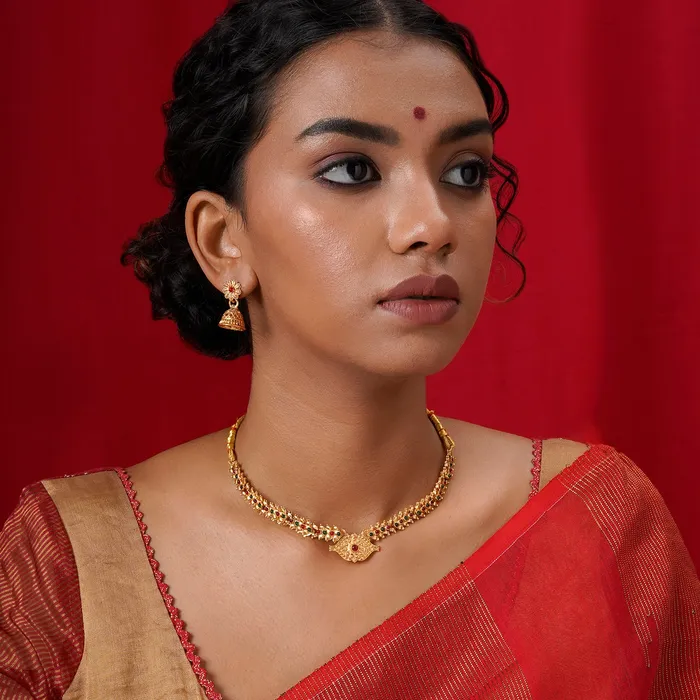 Teejh Dharmika Gold Red And Green Necklace Set Teejh Necklaces