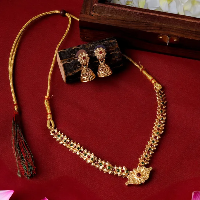 Teejh Dharmika Gold Red And Green Necklace Set Teejh Necklaces