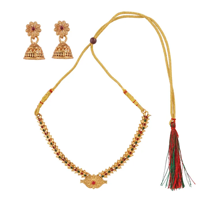 Teejh Dharmika Gold Red And Green Necklace Set Teejh Necklaces