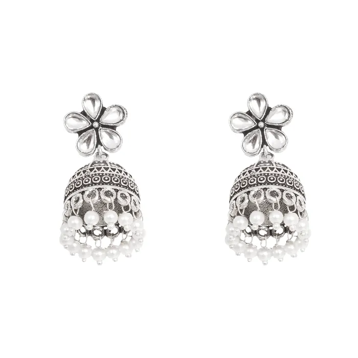 Teejh Earrings Teejh Luminous Polki Silver Oxidised Pearl Jhumki Earrings