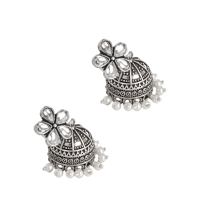 Teejh Earrings Teejh Luminous Polki Silver Oxidised Pearl Jhumki Earrings