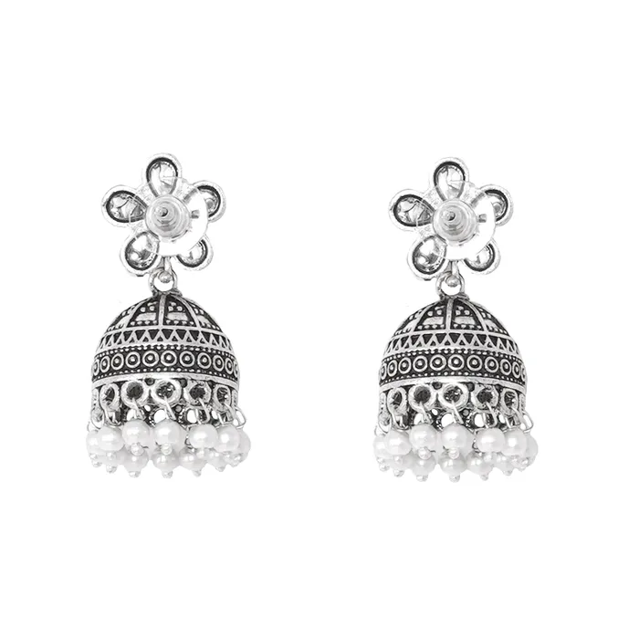 Teejh Earrings Teejh Luminous Polki Silver Oxidised Pearl Jhumki Earrings
