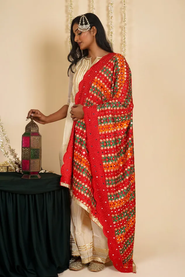 Teejh Earrings Teejh Varnika Phulkari Dupatta