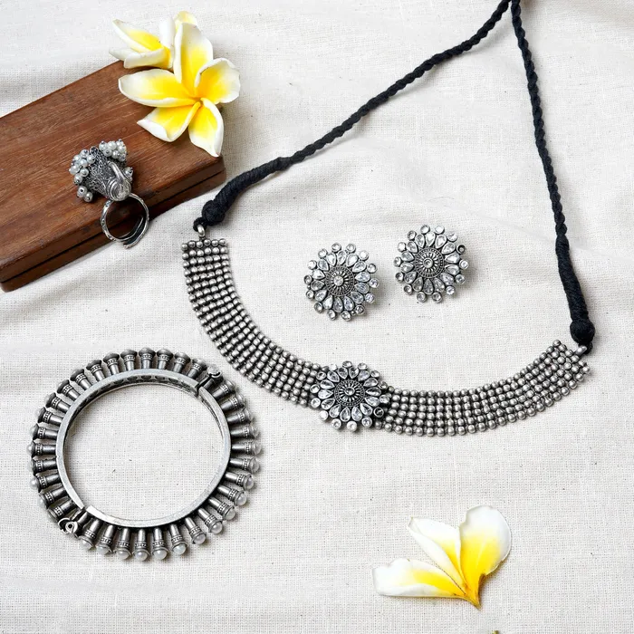 Teejh Jaamani Silver Oxidised Jewelry Gift Set Teejh Rings