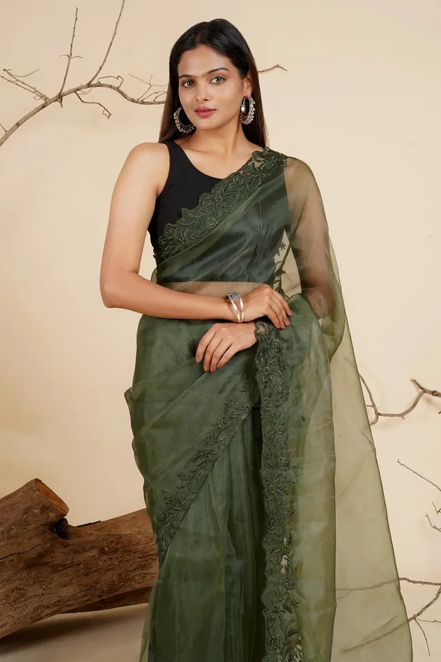 Teejh Meadowlark Mirage Organza Saree Teejh Earrings