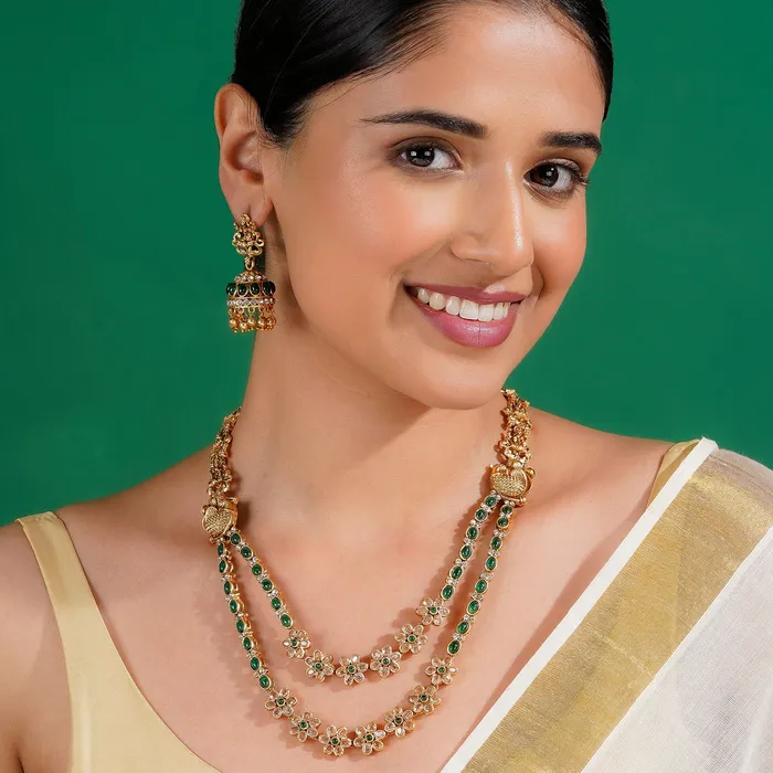 Teejh Necklaces Teejh Chaitanya Gold Finish Green Necklace Set