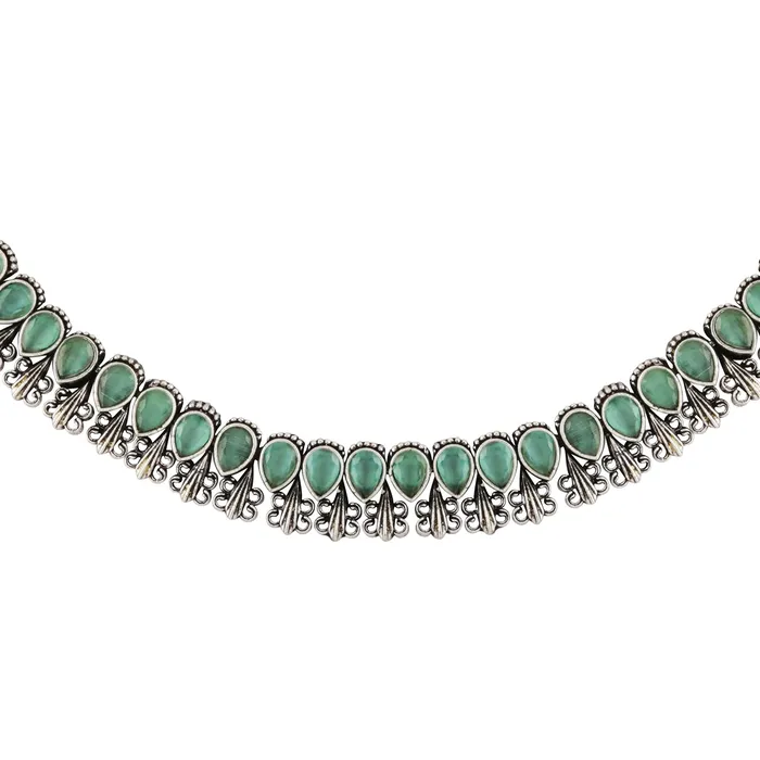 Teejh Necklaces Teejhhu Silver Sea Green Blossom Necklace Set
