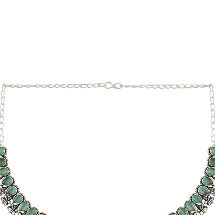 Teejh Necklaces Teejhhu Silver Sea Green Blossom Necklace Set